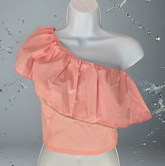 Wildfox Davenay Womens Top Sz M Pink-peach One Shoulder Crop Beads-Metallic - Picture 1 of 11